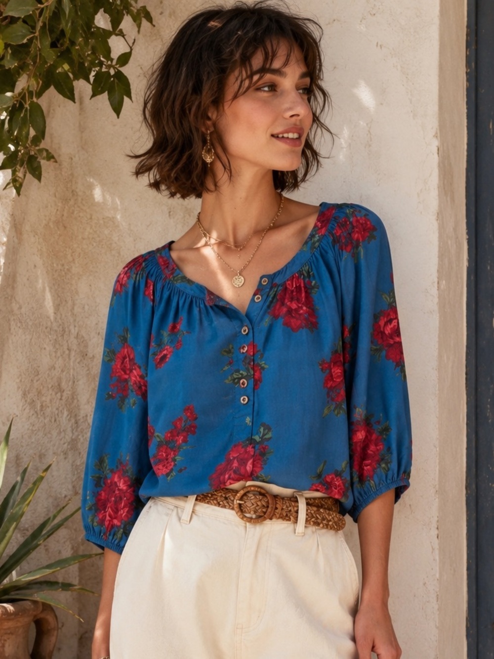 Anthropologie Maeve floral button blouse S